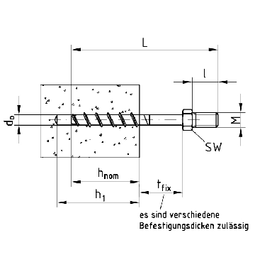 Beton csavarok MMS-plus hatlapfejű rögzítéssel, metrikus menet csatlakozással, típus ST | M10 | 75